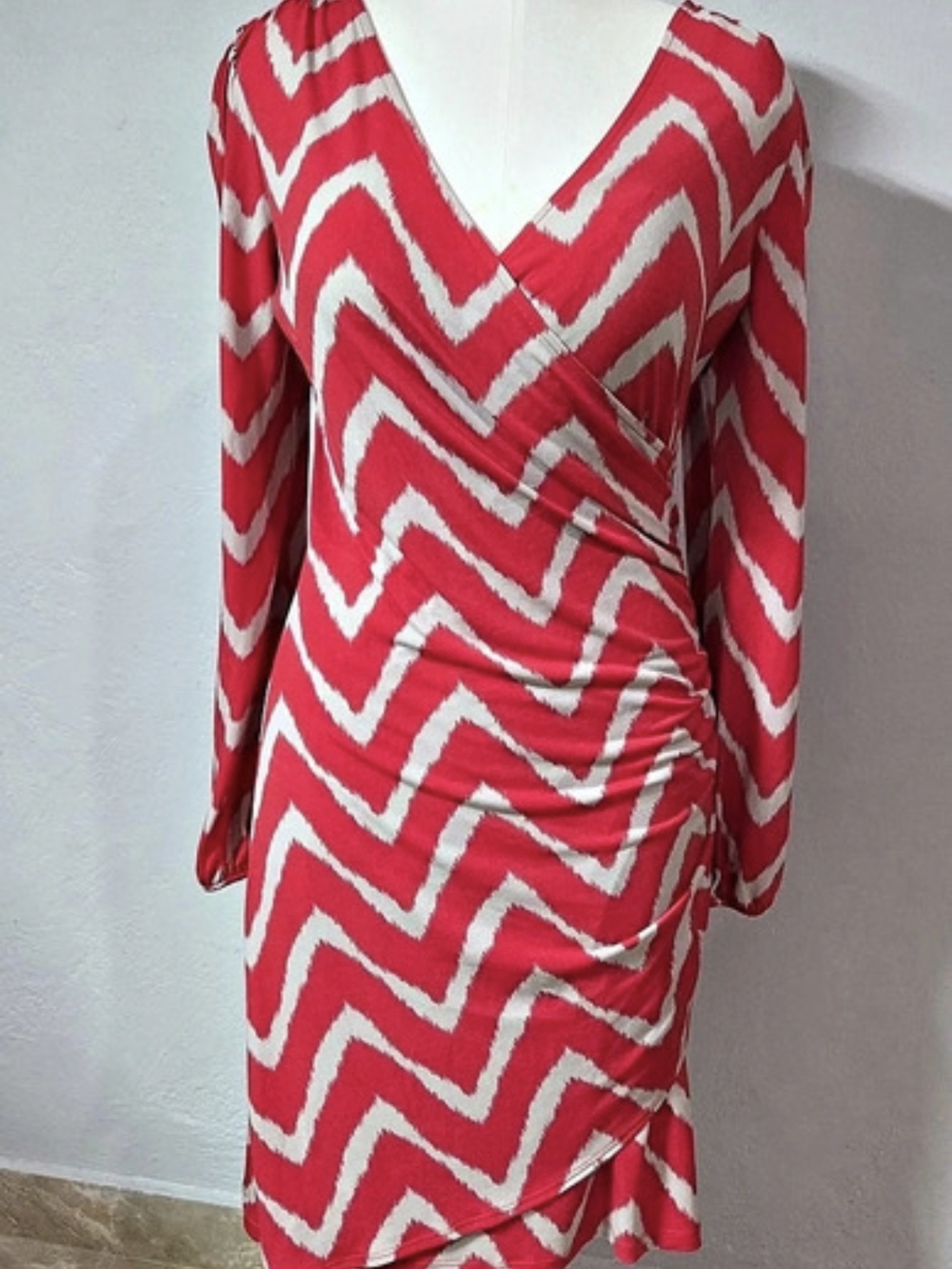 INC International Concepts Red & White Geometric Mini Dress Like New
